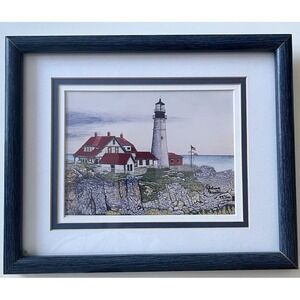 THELMA WINTER Framed Signed Art Print Portland Headlight Maine Lighthouse 43/500